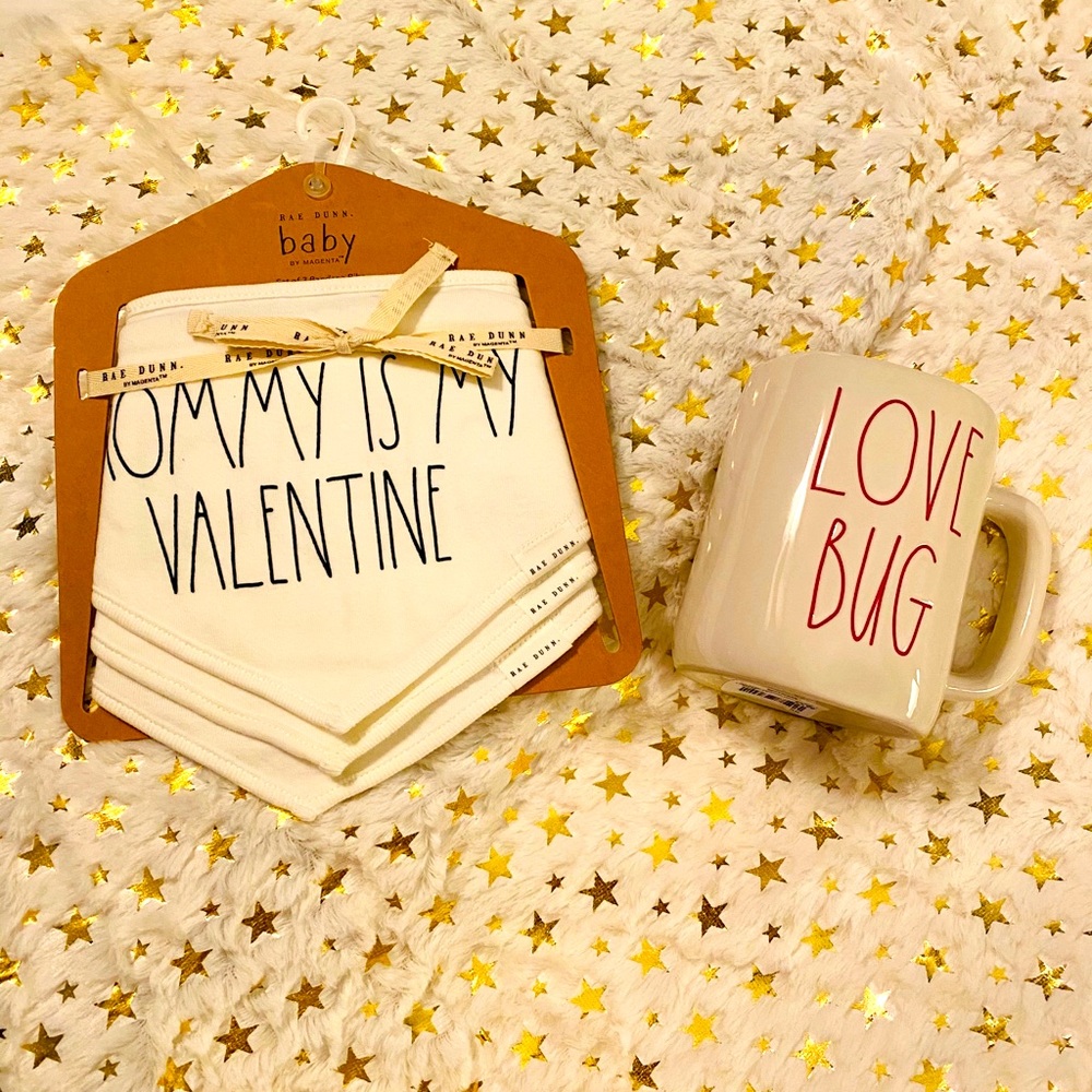 Rae Dunn Valentine’s baby bandana bibs and mug